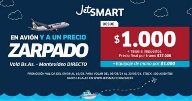 JetSMART Zarpado: tarifas desde $1.000 más tasas e impuestos para volar a Montevideo